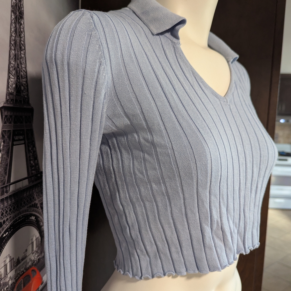 Streetwear Society Light Blue Ribbed Crop Top - Picture 4 of 7